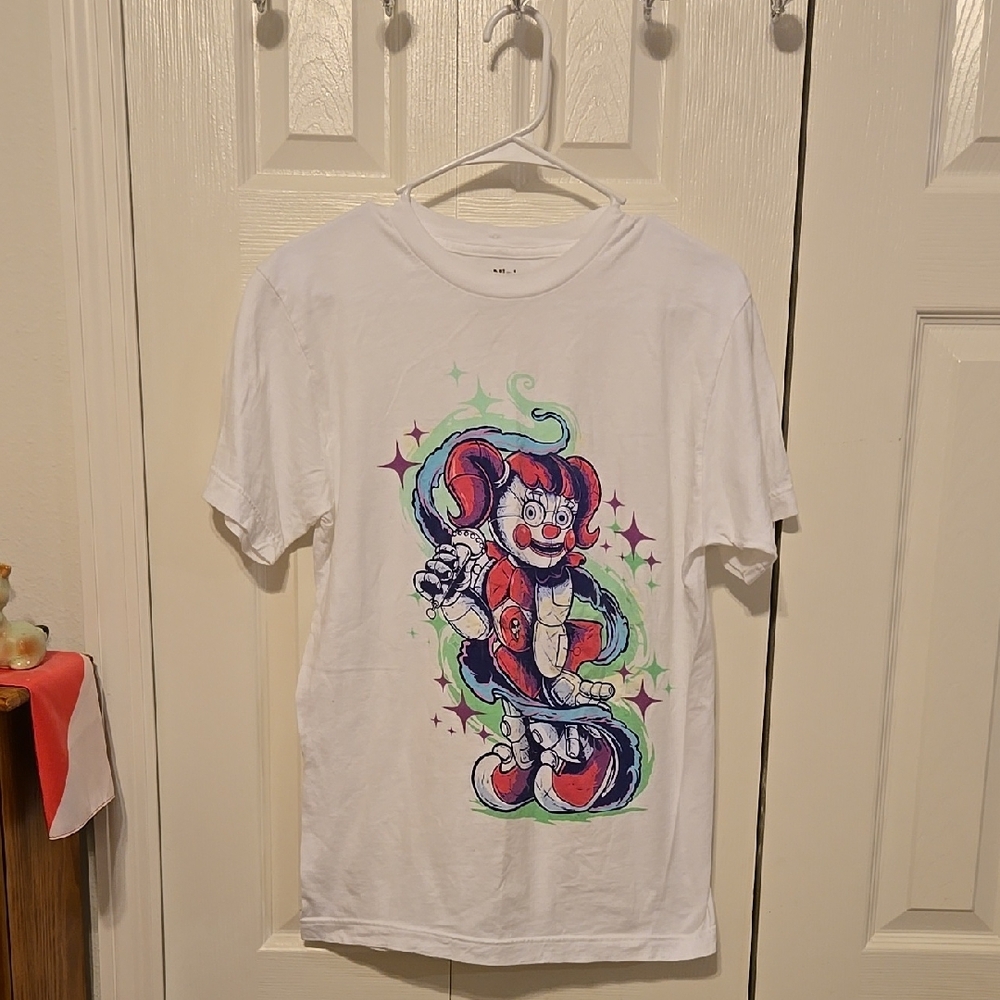 Vibrant Pink and White Short Sleeve Tee with Artistic Design